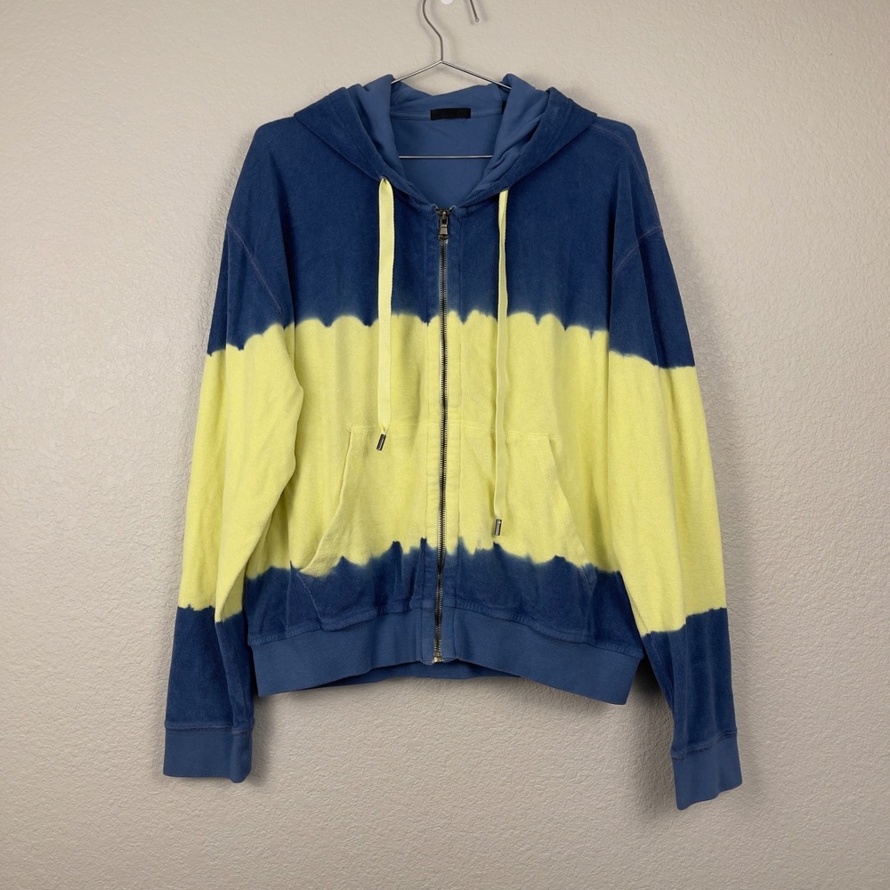 ATM Anthony Thomas Melillo Zip Hoodie Dip-Dyed French Terry Large Blue Yellow - Picture 2 of 9